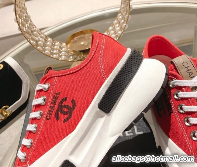 Luxury Chanel Vintage Canvas Platform Sneakers Red 505054