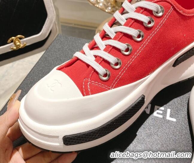 Luxury Chanel Vintage Canvas Platform Sneakers Red 505054