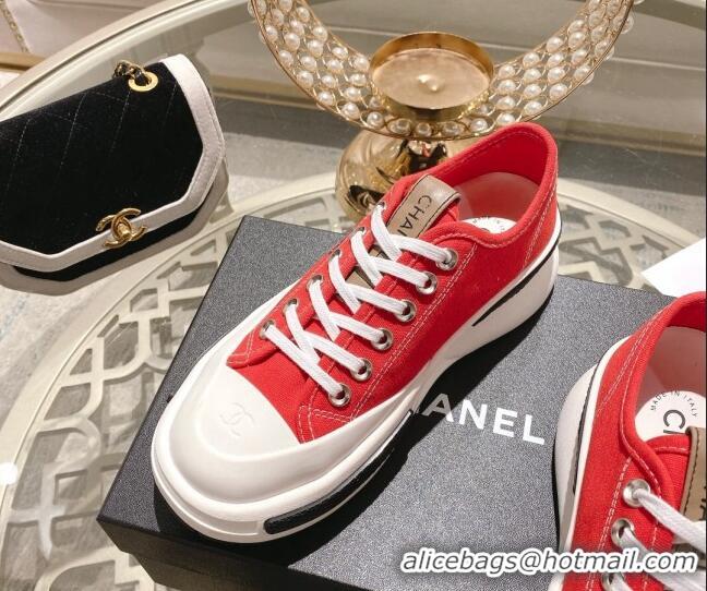 Luxury Chanel Vintage Canvas Platform Sneakers Red 505054