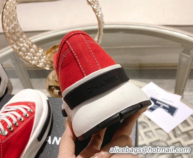 Luxury Chanel Vintage Canvas Platform Sneakers Red 505054