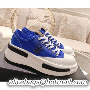 Pretty Style Chanel Vintage Canvas Platform Sneakers Blue 505055