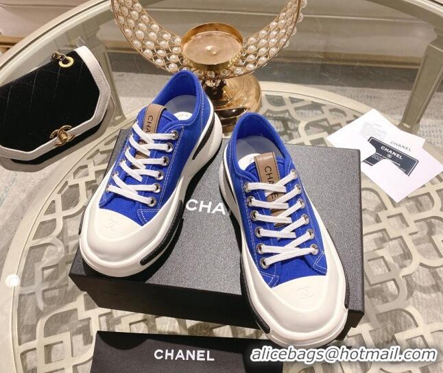 Pretty Style Chanel Vintage Canvas Platform Sneakers Blue 505055