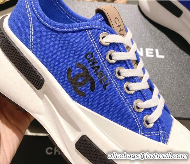 Pretty Style Chanel Vintage Canvas Platform Sneakers Blue 505055