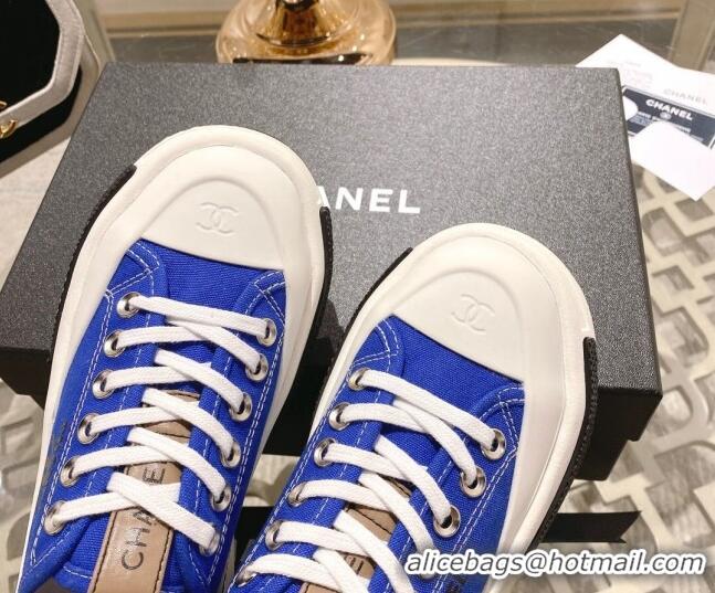 Pretty Style Chanel Vintage Canvas Platform Sneakers Blue 505055