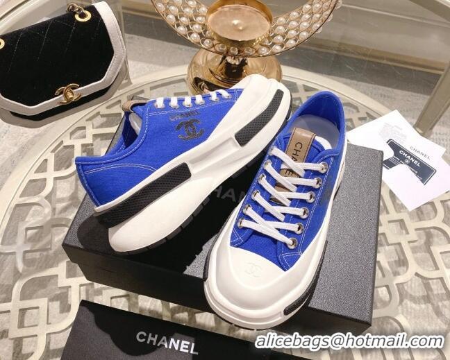 Pretty Style Chanel Vintage Canvas Platform Sneakers Blue 505055