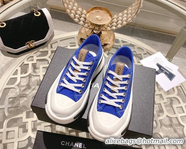 Pretty Style Chanel Vintage Canvas Platform Sneakers Blue 505055