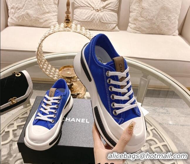 Pretty Style Chanel Vintage Canvas Platform Sneakers Blue 505055