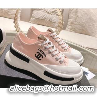 Best Product Chanel Vintage Canvas Platform Sneakers Light Pink 505056