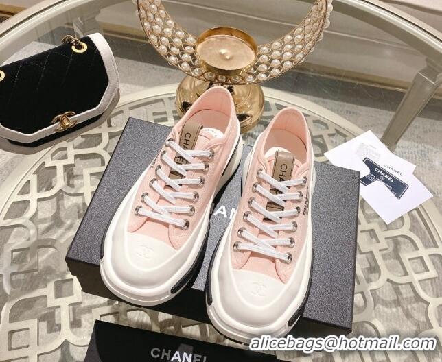 Best Product Chanel Vintage Canvas Platform Sneakers Light Pink 505056