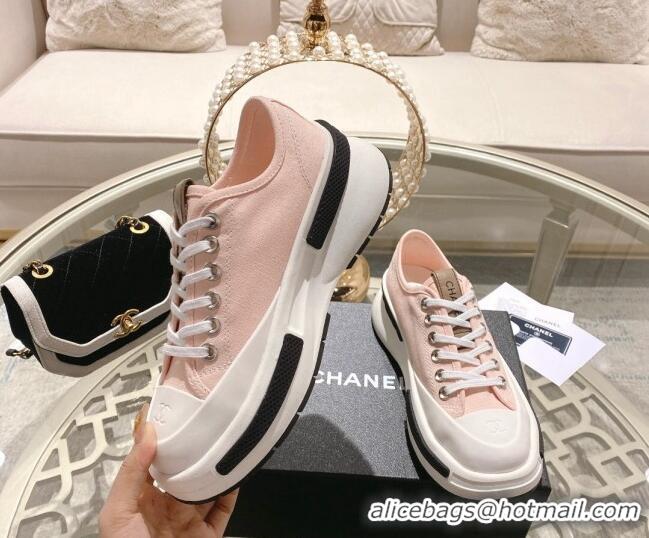 Best Product Chanel Vintage Canvas Platform Sneakers Light Pink 505056