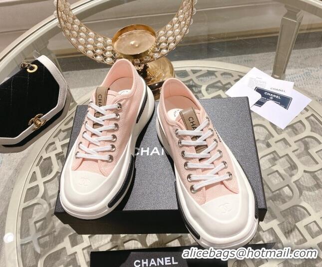 Best Product Chanel Vintage Canvas Platform Sneakers Light Pink 505056