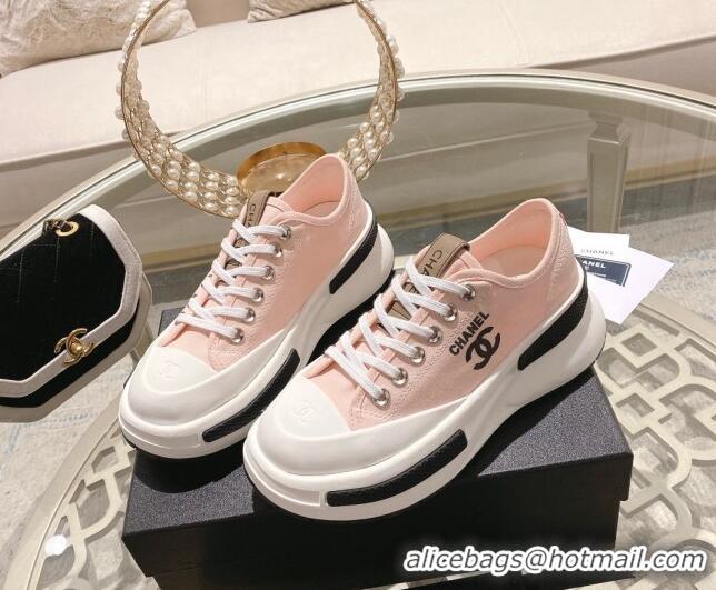 Best Product Chanel Vintage Canvas Platform Sneakers Light Pink 505056