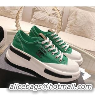 Grade Quality Chanel Vintage Canvas Platform Sneakers Green 505057