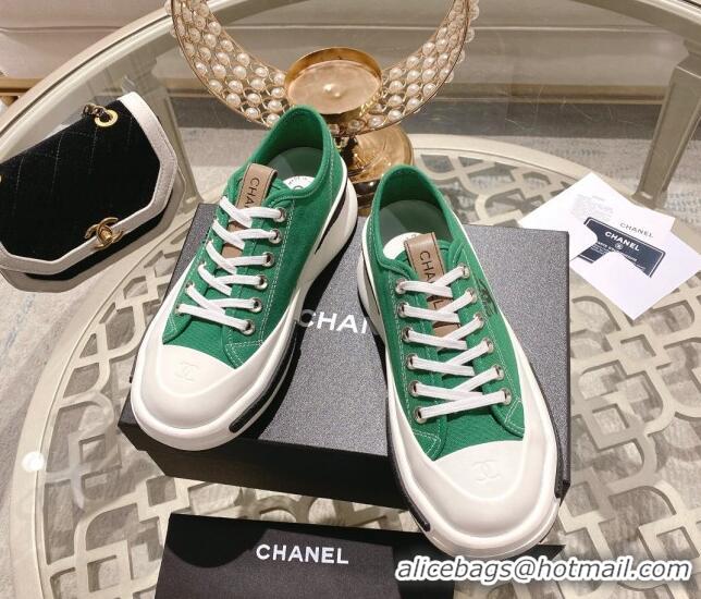 Grade Quality Chanel Vintage Canvas Platform Sneakers Green 505057