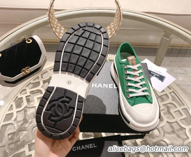 Grade Quality Chanel Vintage Canvas Platform Sneakers Green 505057