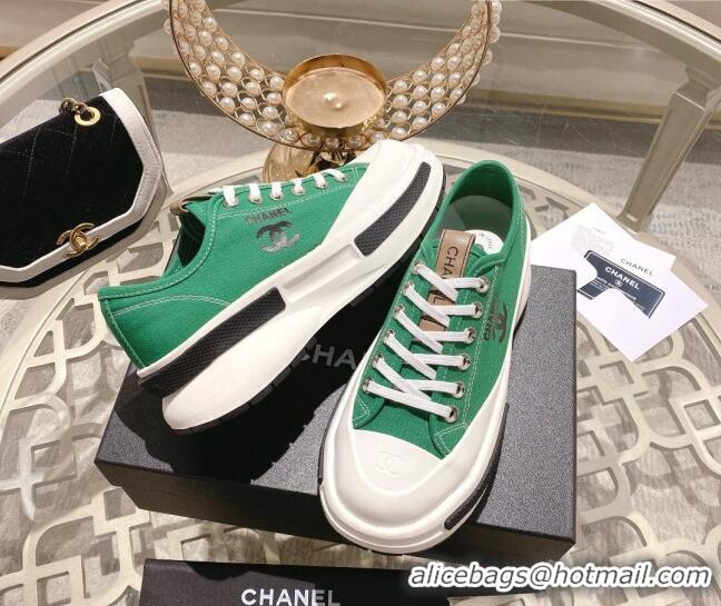 Grade Quality Chanel Vintage Canvas Platform Sneakers Green 505057