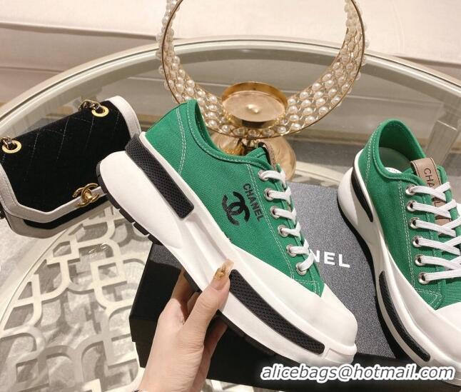 Grade Quality Chanel Vintage Canvas Platform Sneakers Green 505057