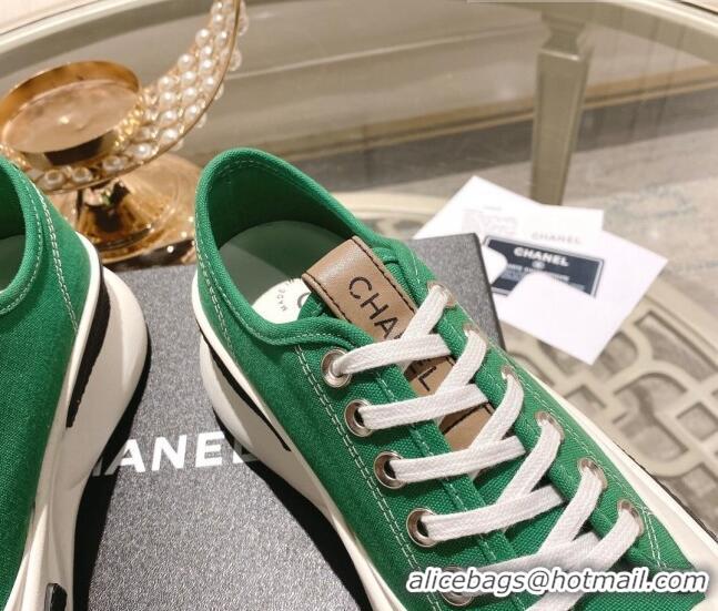 Grade Quality Chanel Vintage Canvas Platform Sneakers Green 505057