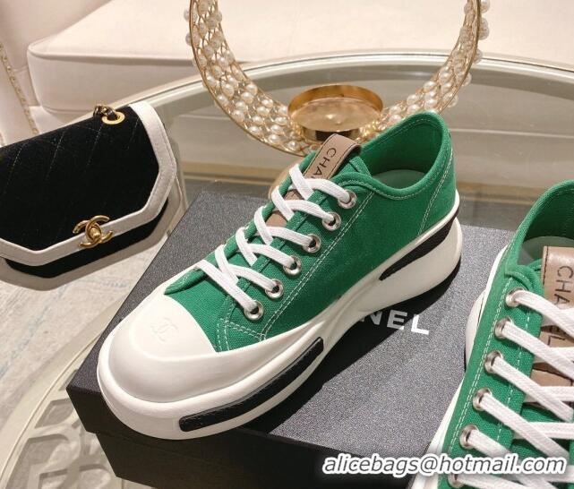 Grade Quality Chanel Vintage Canvas Platform Sneakers Green 505057