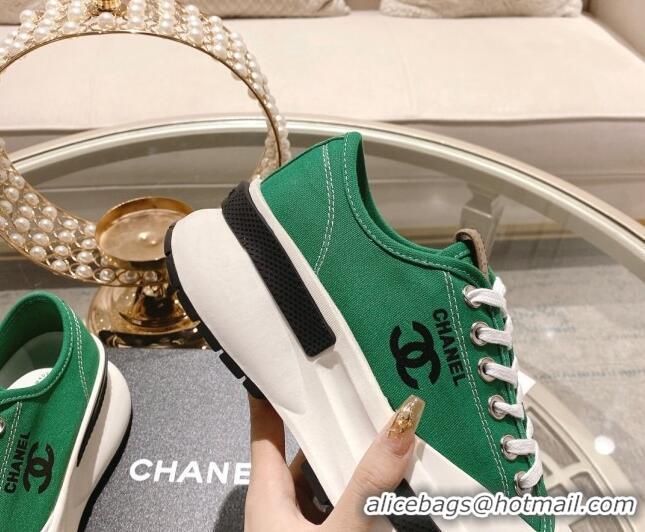 Grade Quality Chanel Vintage Canvas Platform Sneakers Green 505057