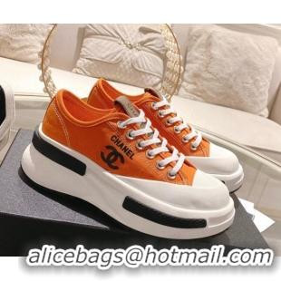 Unique Style Chanel Vintage Canvas Platform Sneakers Orange 505058