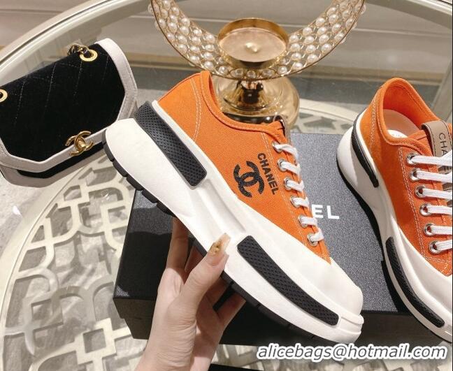 Unique Style Chanel Vintage Canvas Platform Sneakers Orange 505058