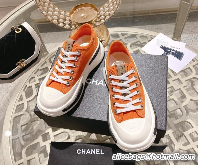 Unique Style Chanel Vintage Canvas Platform Sneakers Orange 505058