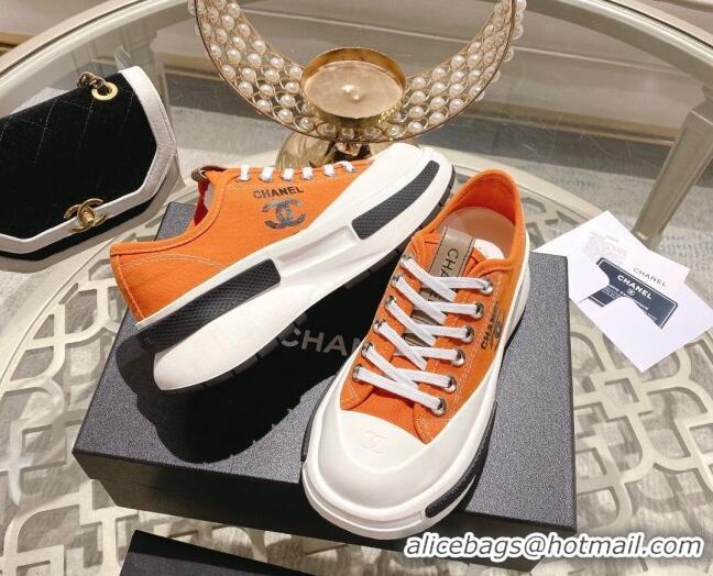 Unique Style Chanel Vintage Canvas Platform Sneakers Orange 505058