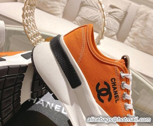 Unique Style Chanel Vintage Canvas Platform Sneakers Orange 505058