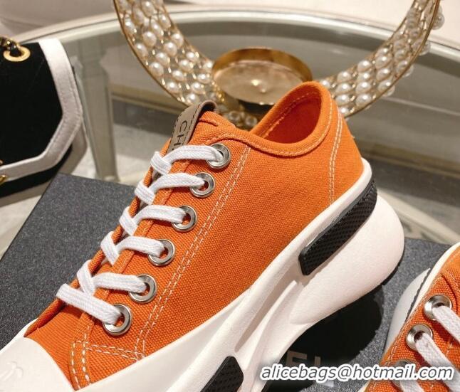 Unique Style Chanel Vintage Canvas Platform Sneakers Orange 505058