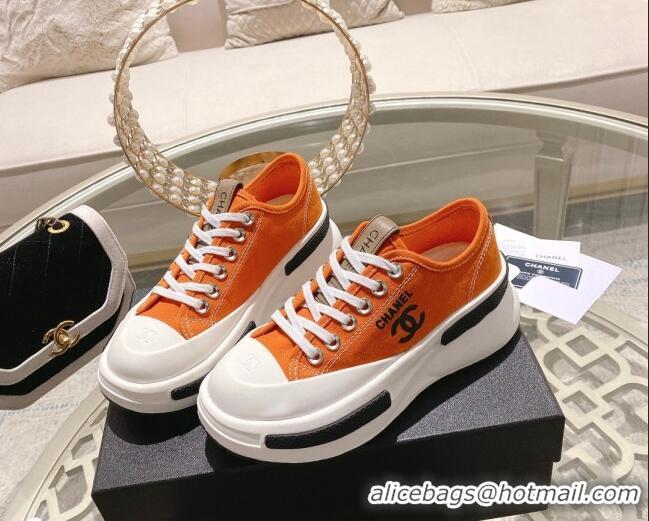 Unique Style Chanel Vintage Canvas Platform Sneakers Orange 505058