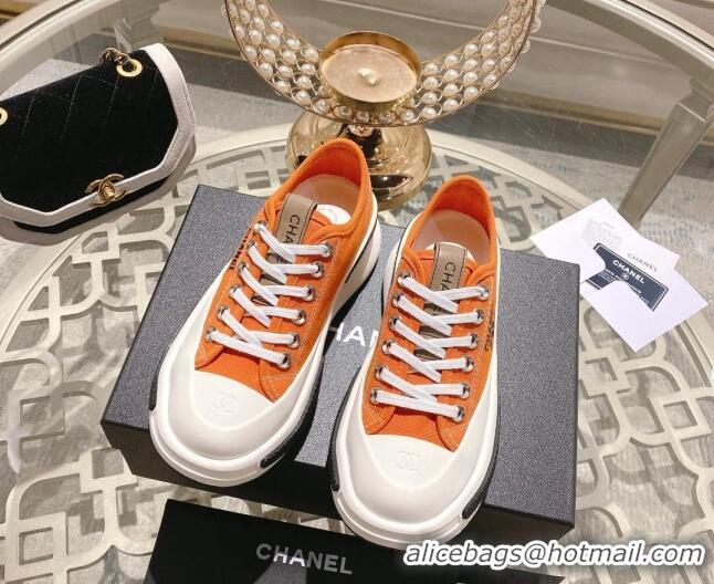 Unique Style Chanel Vintage Canvas Platform Sneakers Orange 505058