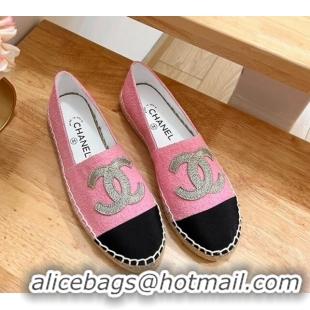 Lower Price Chanel CC Tweed Canvas Espadrilles Pink/Gold 505059