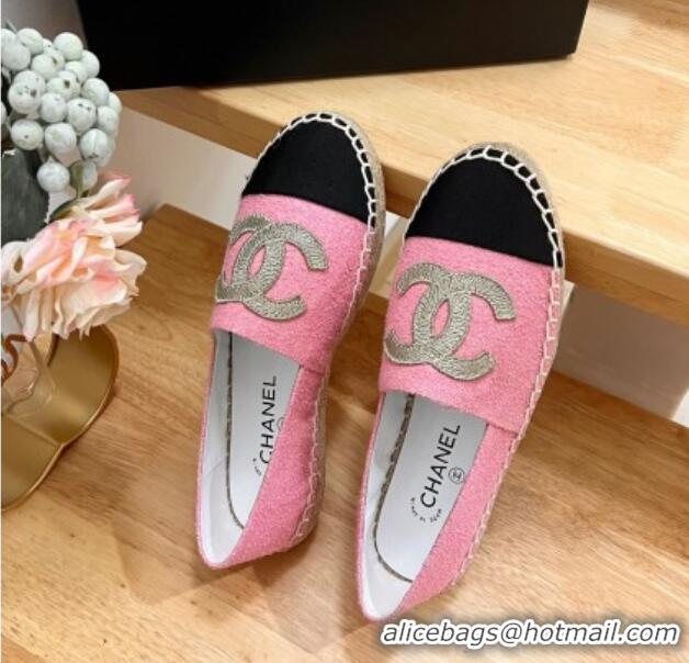 Lower Price Chanel CC Tweed Canvas Espadrilles Pink/Gold 505059