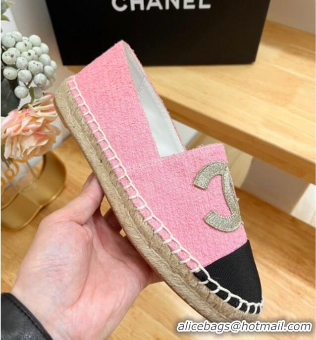 Lower Price Chanel CC Tweed Canvas Espadrilles Pink/Gold 505059