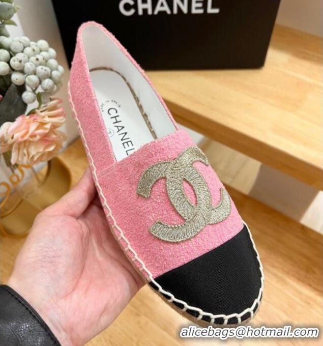 Lower Price Chanel CC Tweed Canvas Espadrilles Pink/Gold 505059