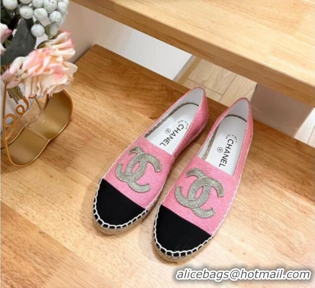 Lower Price Chanel CC Tweed Canvas Espadrilles Pink/Gold 505059