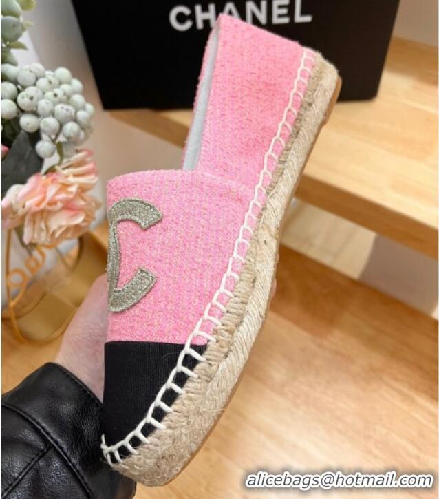 Lower Price Chanel CC Tweed Canvas Espadrilles Pink/Gold 505059