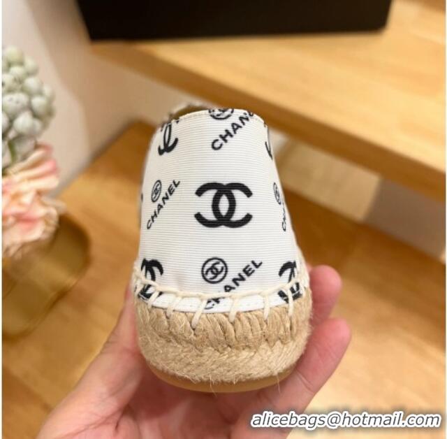 Luxurious Chanel CC Printed Canvas Espadrilles White 505060