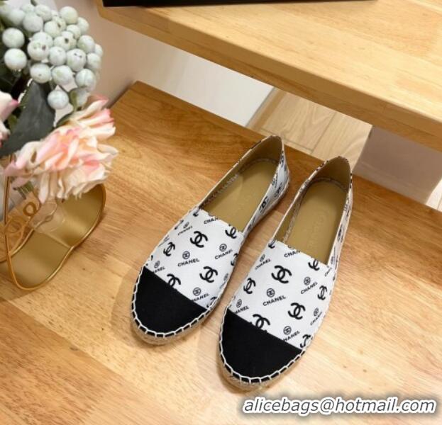 Luxurious Chanel CC Printed Canvas Espadrilles White 505060