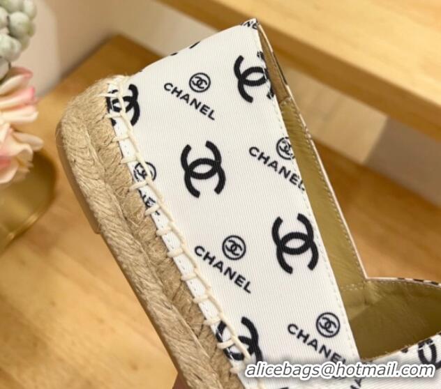 Luxurious Chanel CC Printed Canvas Espadrilles White 505060