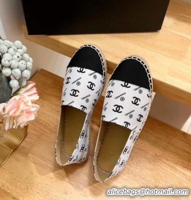 Luxurious Chanel CC Printed Canvas Espadrilles White 505060