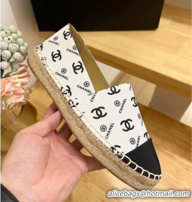 Luxurious Chanel CC Printed Canvas Espadrilles White 505060