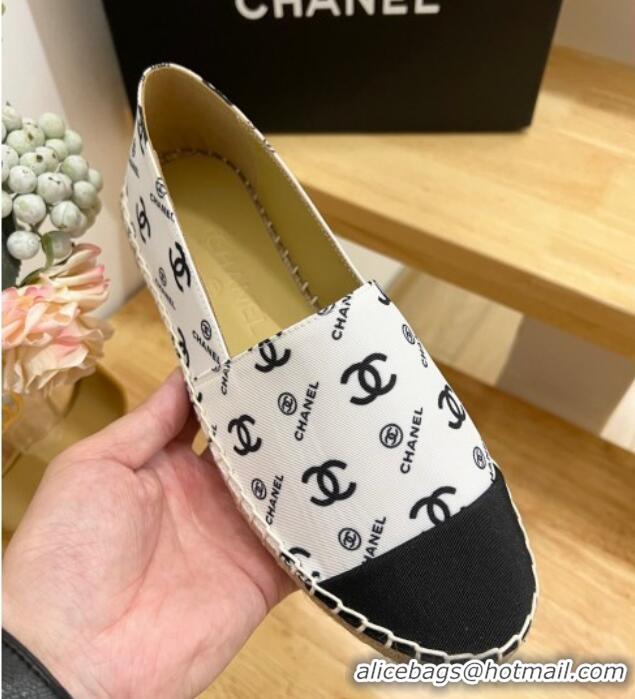 Luxurious Chanel CC Printed Canvas Espadrilles White 505060