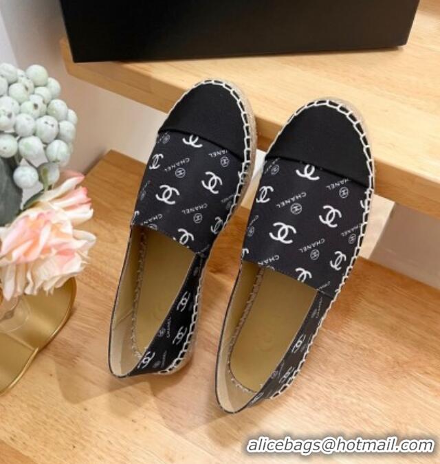 Good Quality Chanel CC Printed Canvas Espadrilles Black 505061