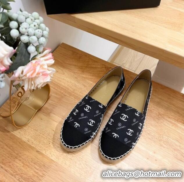 Good Quality Chanel CC Printed Canvas Espadrilles Black 505061