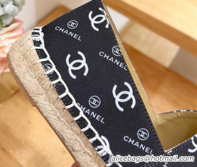 Good Quality Chanel CC Printed Canvas Espadrilles Black 505061