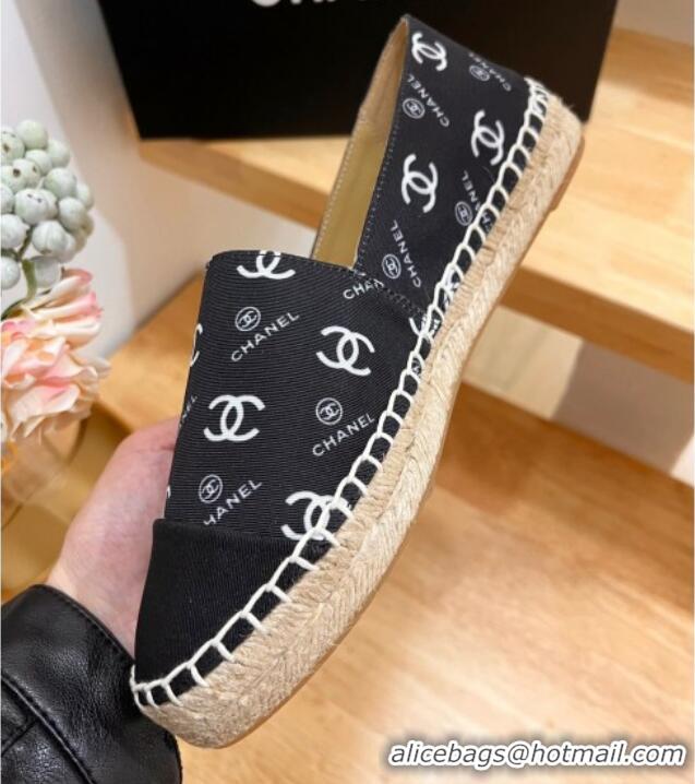 Good Quality Chanel CC Printed Canvas Espadrilles Black 505061