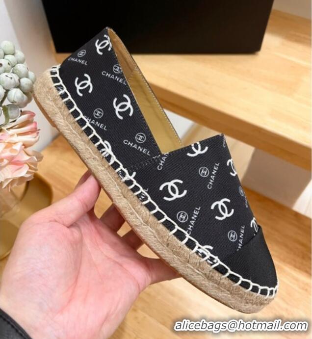 Good Quality Chanel CC Printed Canvas Espadrilles Black 505061