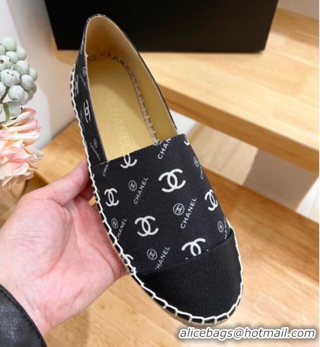 Good Quality Chanel CC Printed Canvas Espadrilles Black 505061